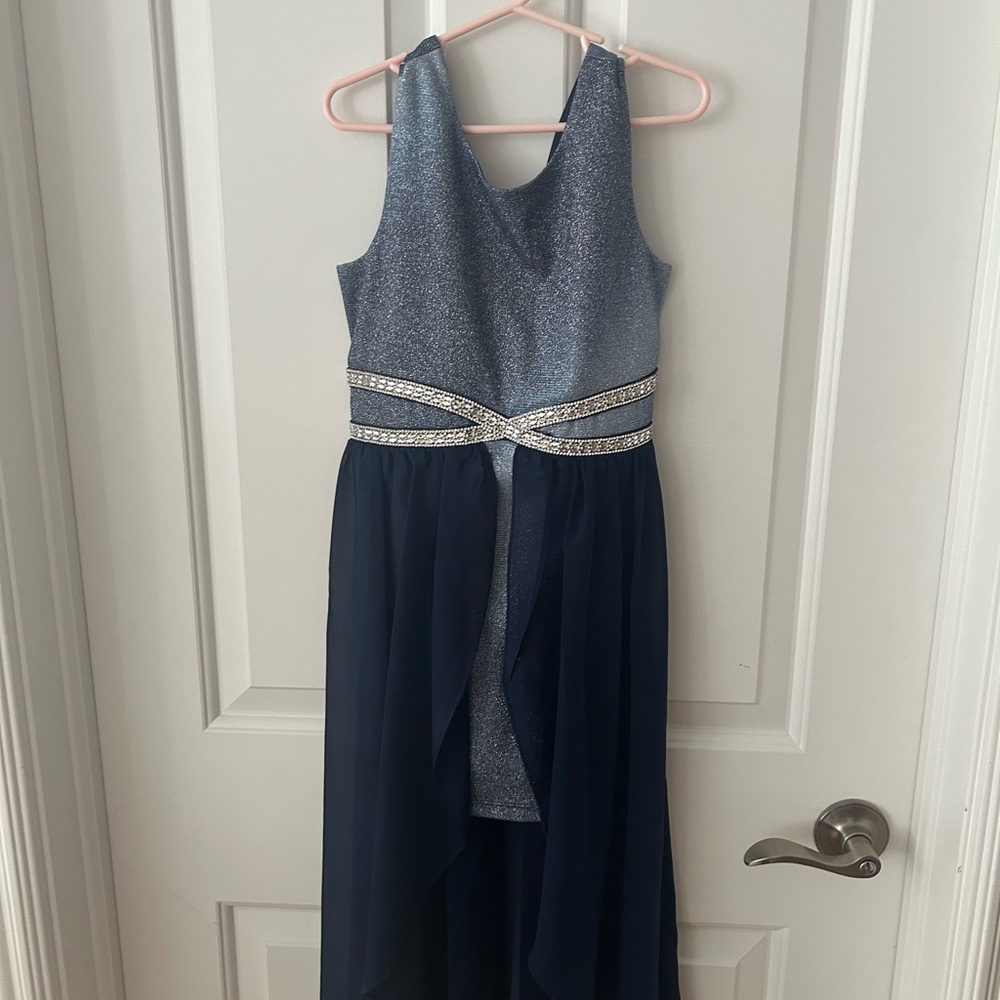 Little girls high low navy formal dress